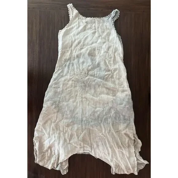 Tempo Paris Dress Womens Small Beige Linen Midi Ruffle Hem Sundress Italy - Picture 2 of 7